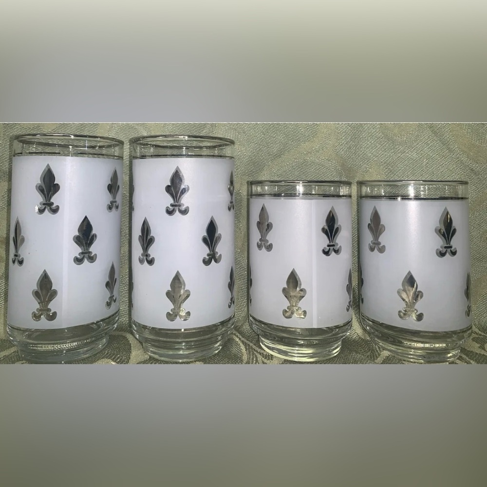LIBBEY‎ Fleur De Lis 5.5” & 4.5” Bar Glasses Mid Century BARWARE (4) Vintage